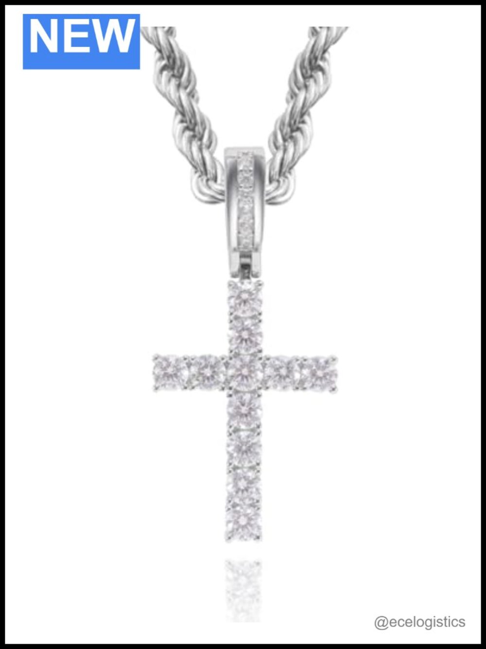 925 Silver Moissanite Cross Pendant Rhodium Plated Necklace